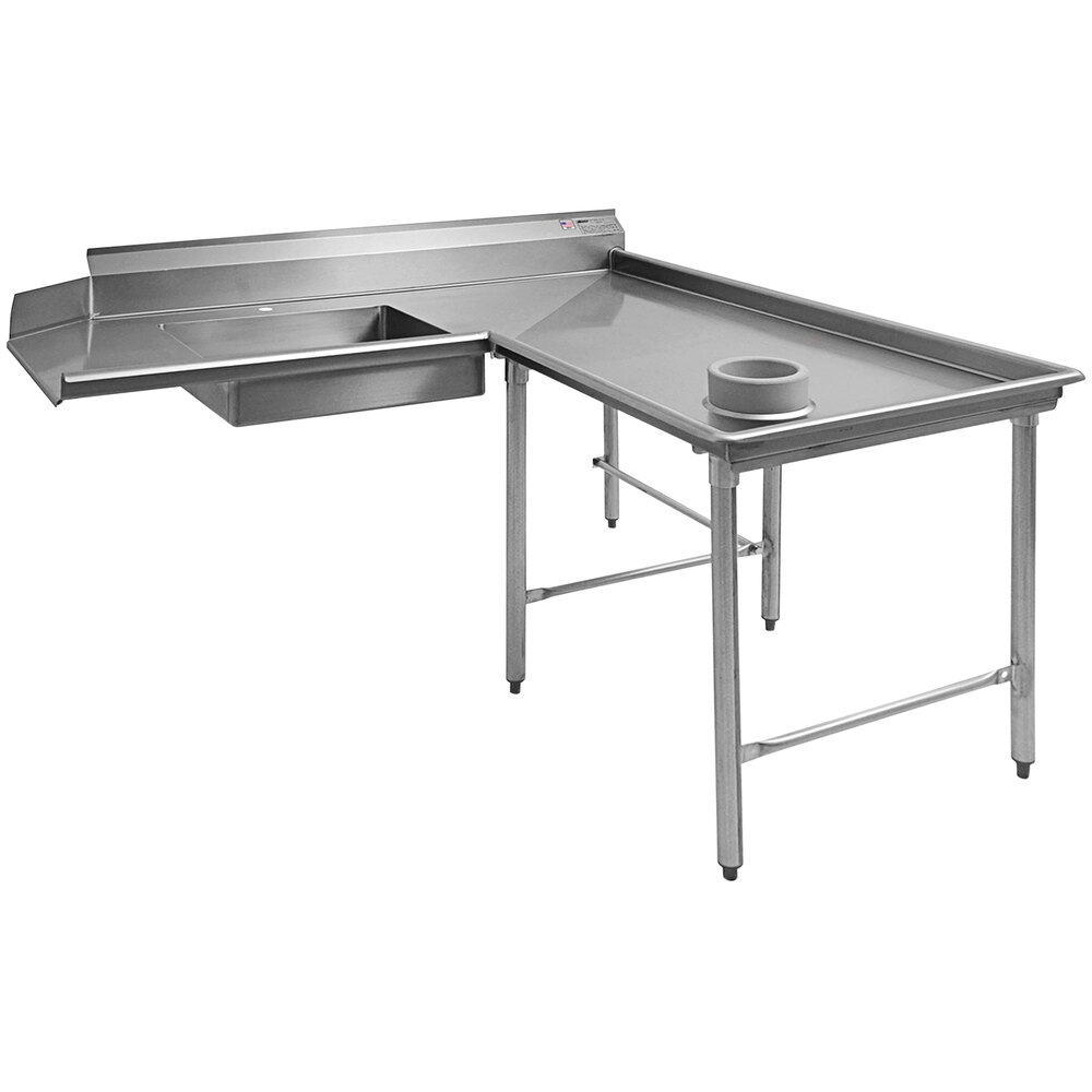 Eagle Group SDTCIR-60-16/3 60" 16 Gauge Stainless Steel Right Dishlanding Soil L-Shape Dishtable