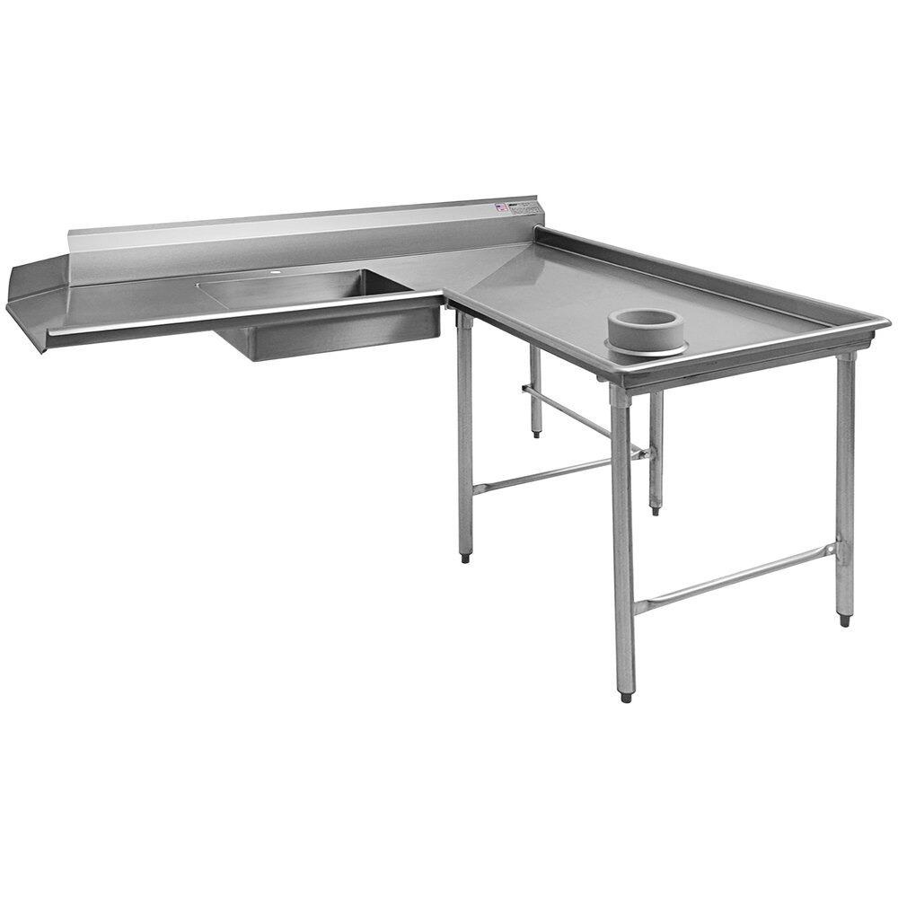 Eagle Group SDTCIR-72-16/4 72" 16 Gauge Stainless Steel Right Dishlanding Soil L-Shape Dishtable