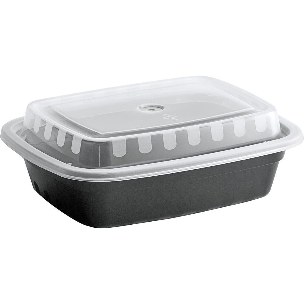 Choice 12 oz. Black Rectangular Microwavable Heavy Weight Container with Lid - 150/Case