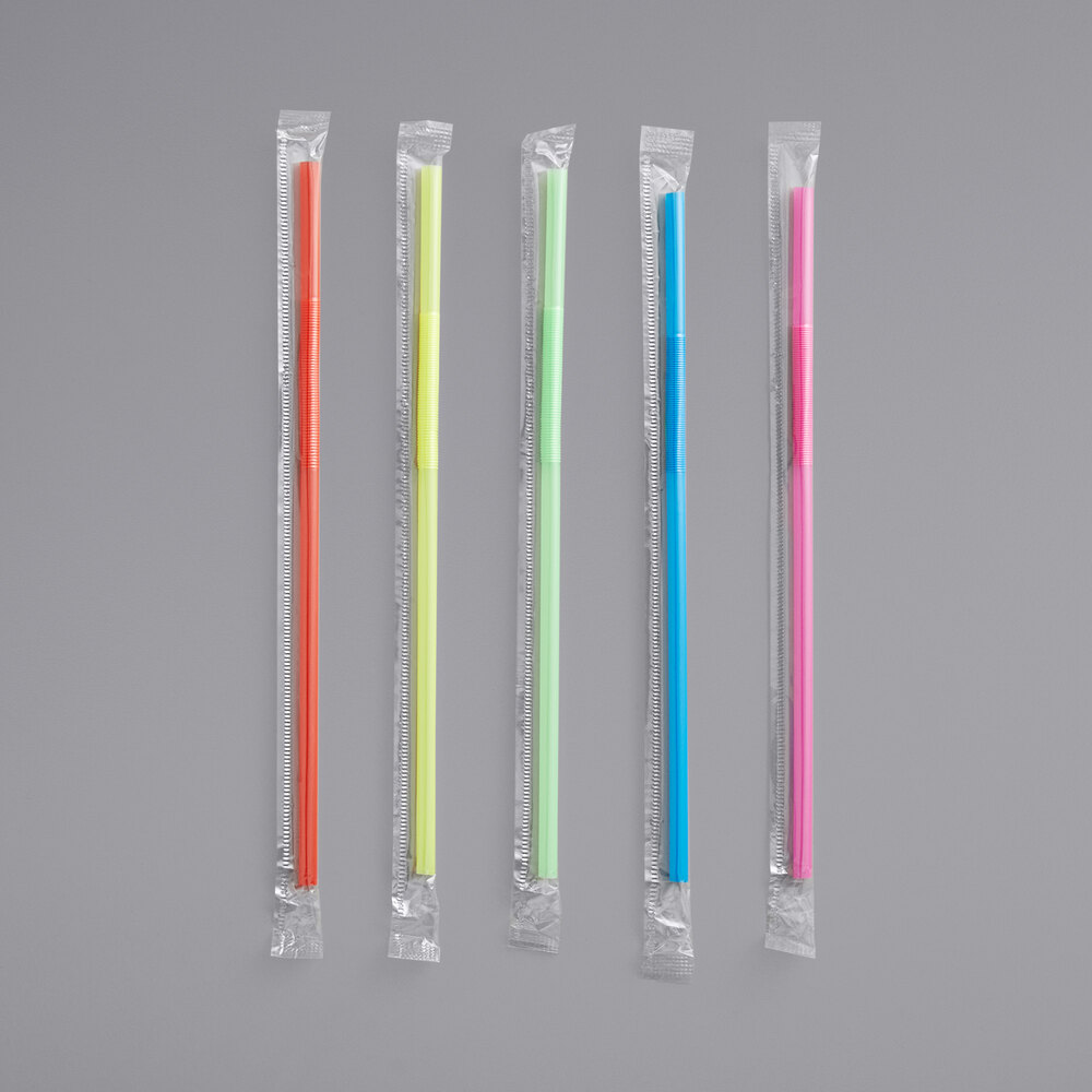 Choice 8 3/4" Jumbo Neon Wrapped Crazy Straw - 2,000/Case