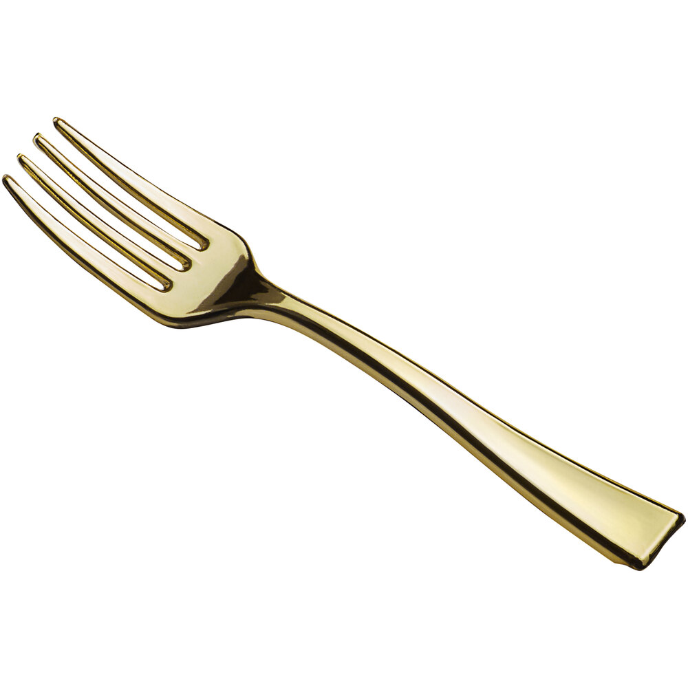 Visions 4" Gold Plastic Tasting Fork - 400/Box
