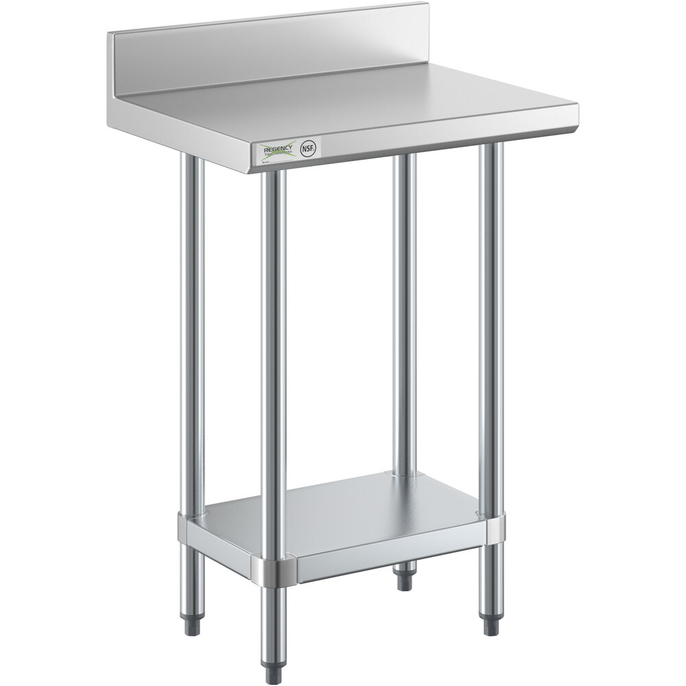 Regency 18" x 24" 18-Gauge 304 Stainless Steel Commercial Work Table with 4" Backsplash and Galvanized Undershelf