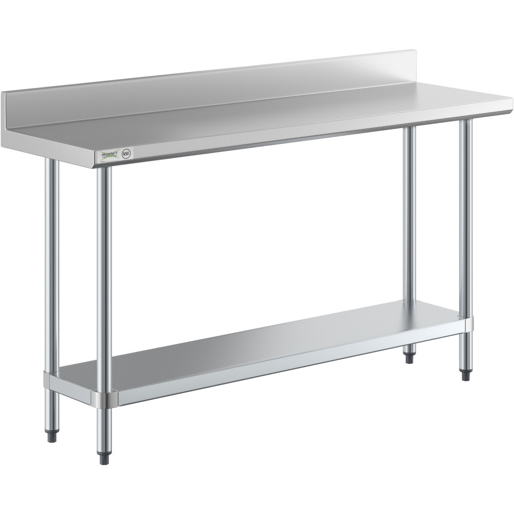 Regency 18" x 60" 18-Gauge 304 Stainless Steel Commercial Work Table with 4" Backsplash and Galvanized Undershelf