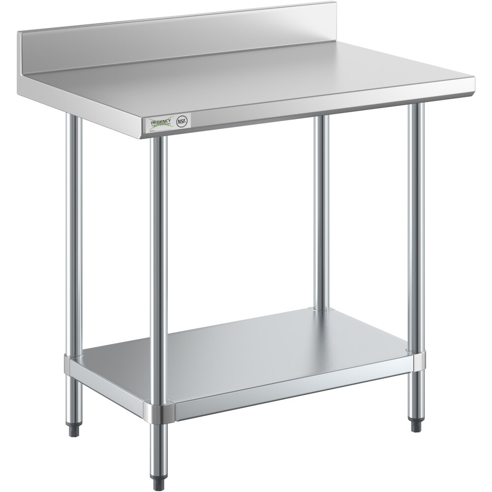 Regency 24" x 36" 18-Gauge 304 Stainless Steel Commercial Work Table with 4" Backsplash and Galvanized Undershelf