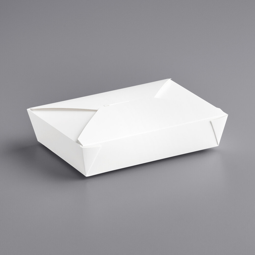 Choice White Microwavable Folded Paper #2 Take-Out Customizable Container 7 3/4" x 5 1/2" x 1 7/8" - 200/Case