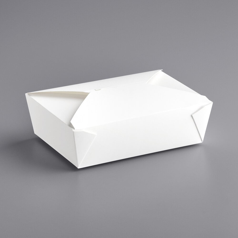 Choice White Microwavable Folded Paper #3 Take-Out Customizable Container 7 3/4" x 5 1/2" x 2 1/2" - 200/Case