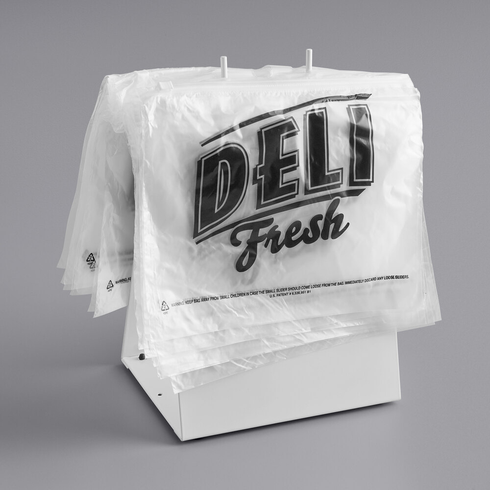 Choice Deli Saddle Bag Stand with Printed 10" x 8" Deli Bags - Slide Seal Top