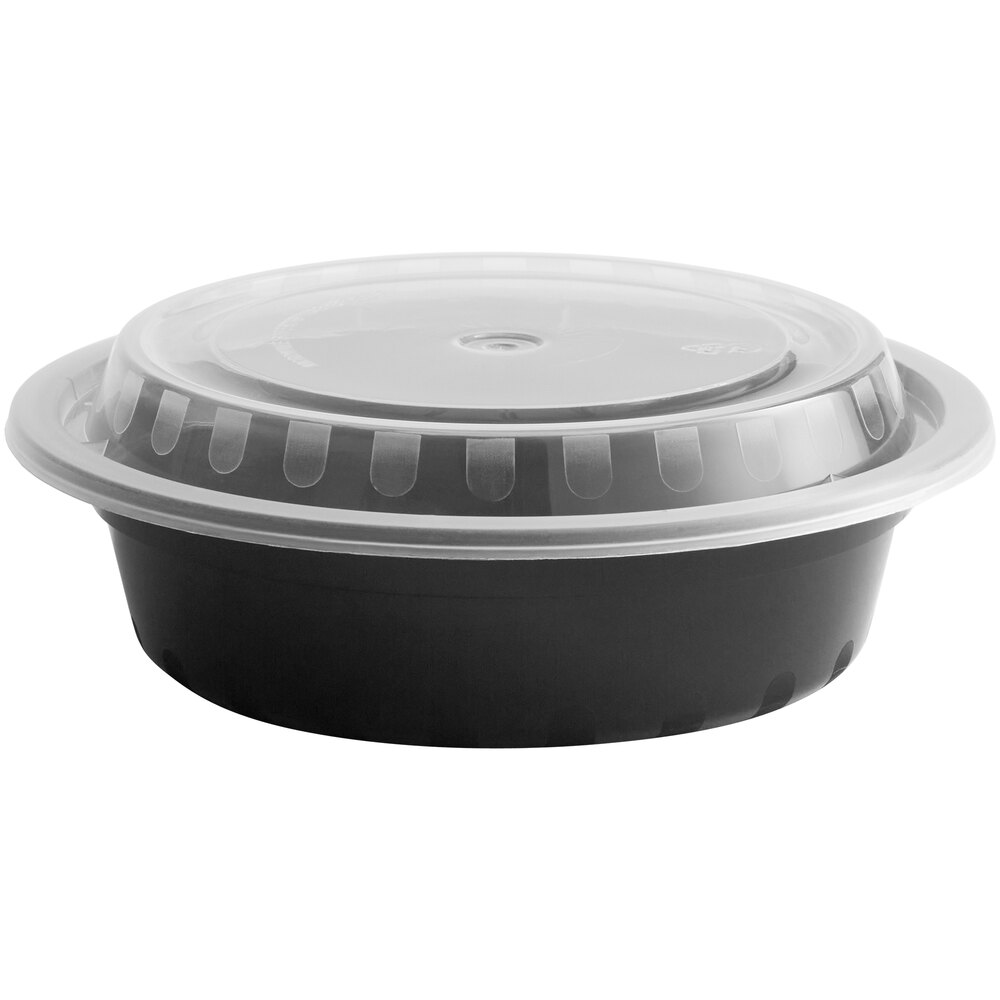 Choice 16 oz. Black Round Microwavable Heavy Weight Container with Lid - 25/Pack