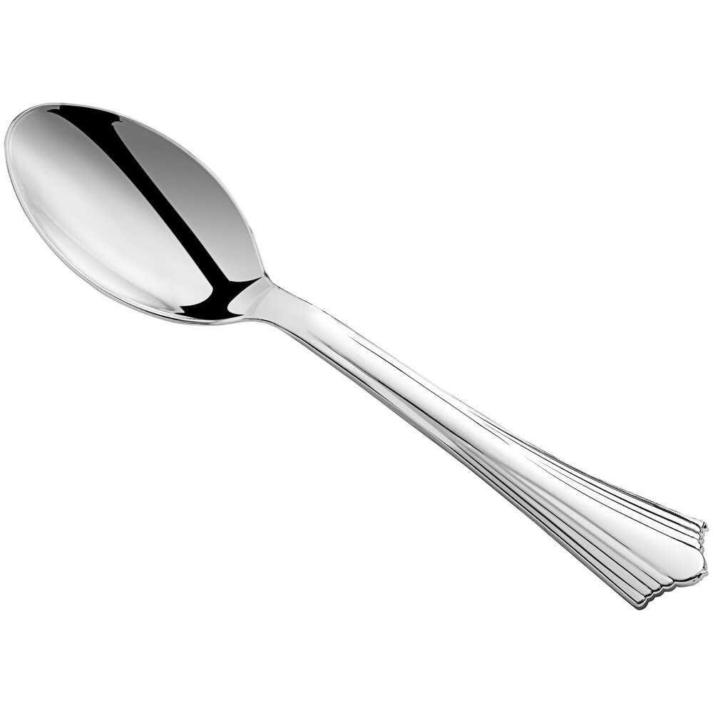 Visions Fluted 6 1/4" Flared Heavy Weight Silver Plastic Spoon - 600/Case