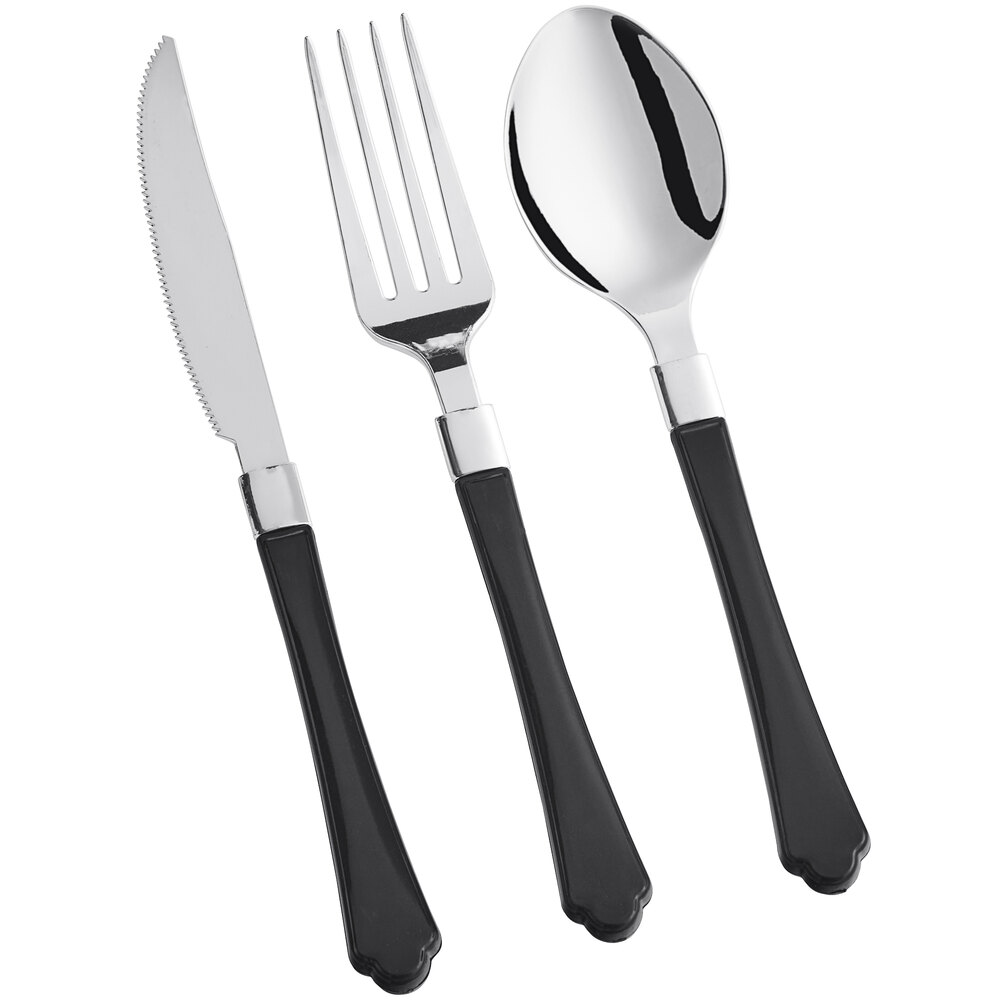 Visions Heavy Weight Black Handled Plastic Basic Cutlery Set - 20/Case
