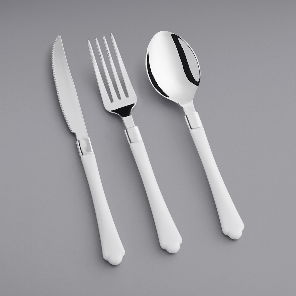 Visions Heavy Weight White Handled Plastic Basic Cutlery Set - 20/Case