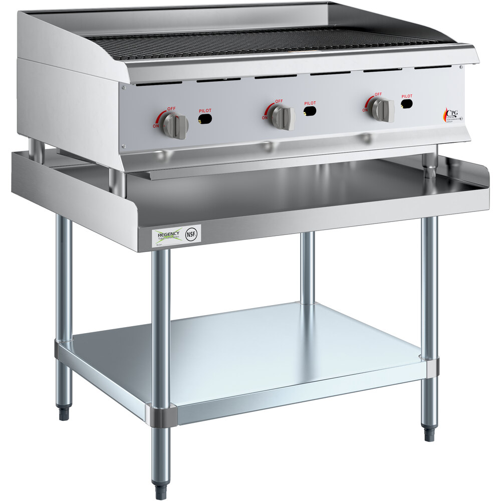 Cooking Performance Group 36CRSNL 36" Radiant Charbroiler with Regency Equipment Stand Base - 120,000 BTU