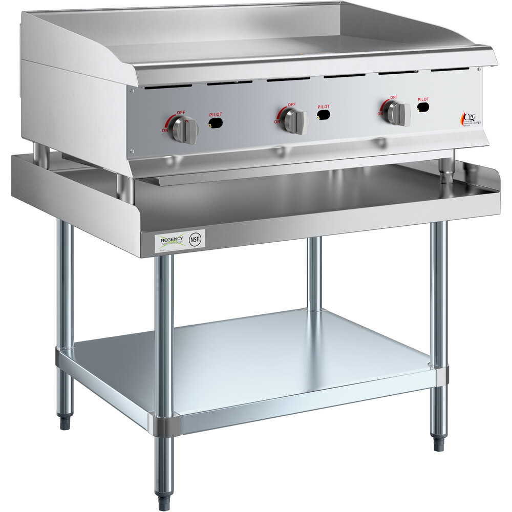 Cooking Performance Group 36GMSNL 36" Manual Griddle with Regency Equipment Stand - 90,000 BTU