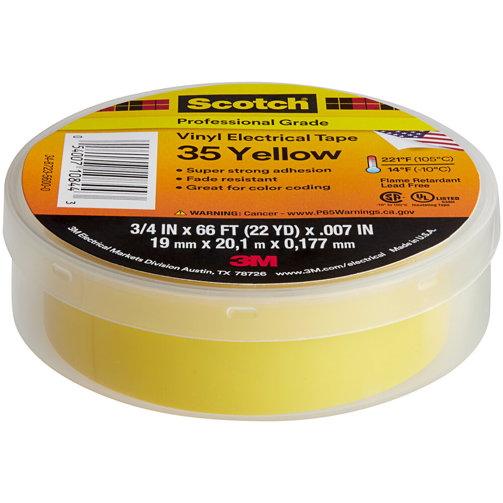 3M Scotch™ 0.75" x 66' Yellow Vinyl Electrical Tape 35-3/4X66FT-YL - 10/Pack