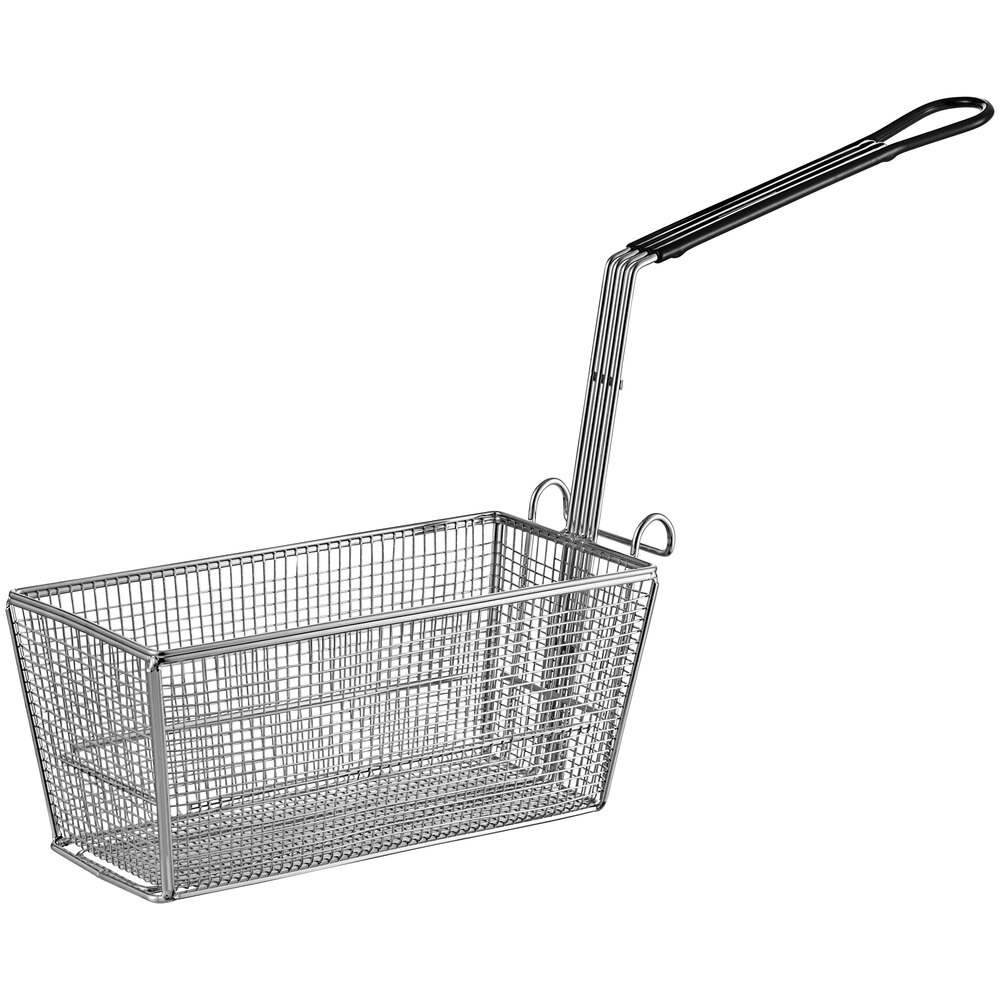 13 1/2" x 6 1/4" x 6" Half Size Fryer Basket with Back Hook