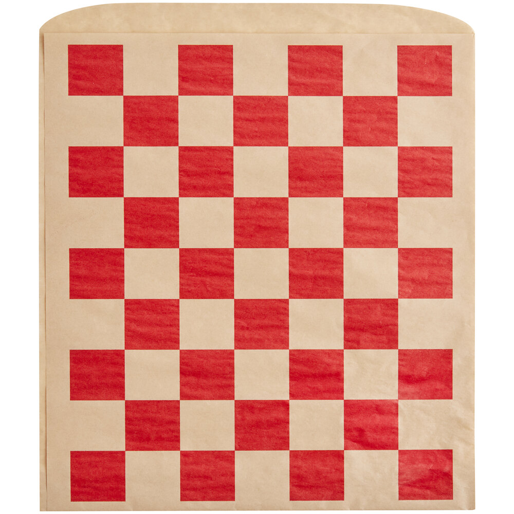 Choice Kraft Red Check Wire Cone Basket Liner / Deli Wrap / Double Open Bag 9" x 10" - 1,000/Case