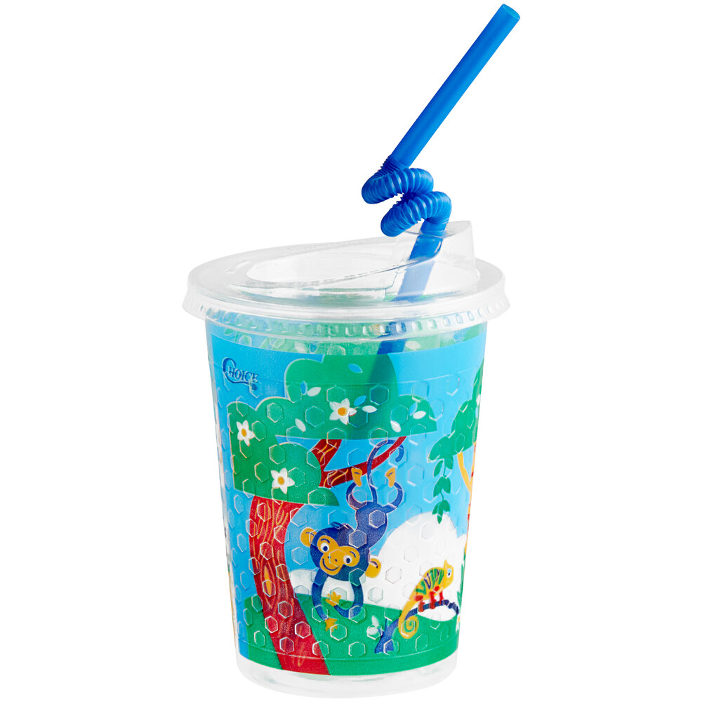Choice Jungle Print Kid's Cup with Lid and Straw 12 oz. - 250/Case