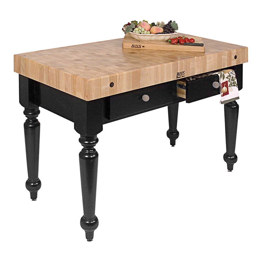 John Boos & Co. CUCR05-BK Rustica 48" x 24" Black Maple Island with 2 Drawers