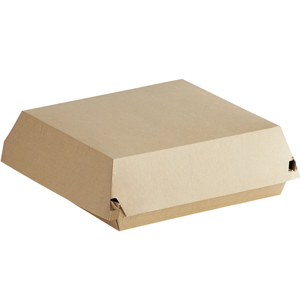 Sabert 6 1/2" Square Corrugated Kraft Clamshell Take-Out Box - 240/Case