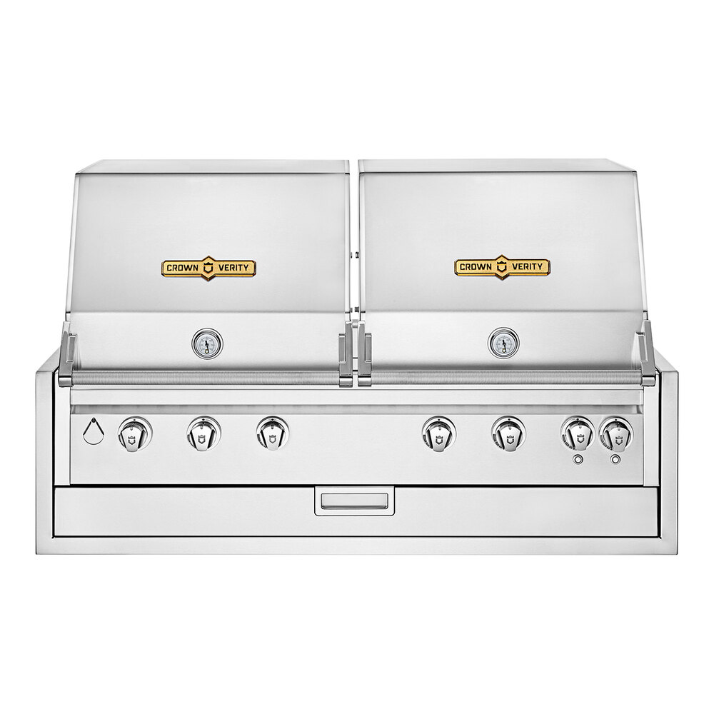 Crown Verity IBI482RDNG-FLT Infinite Series 48" Natural Gas Built-In Grill with 2 Roll Domes, Custom Fitted Cover, and Light Package - 94,500 BTU