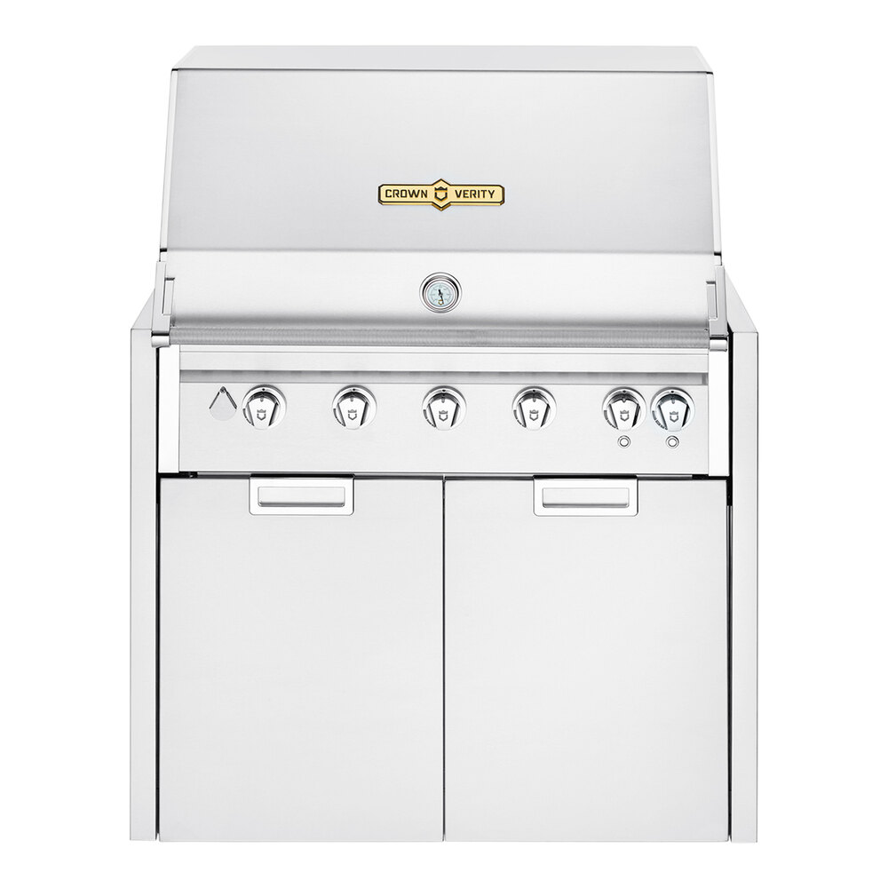 Crown Verity IGM36-SIBULK-LT Infinite Series 36" Liquid Propane Modular Grill with Roll Dome, Bun Rack, 2-Door Cabinet, Bulk Tank Connection, and Light Package - 79,250 BTU