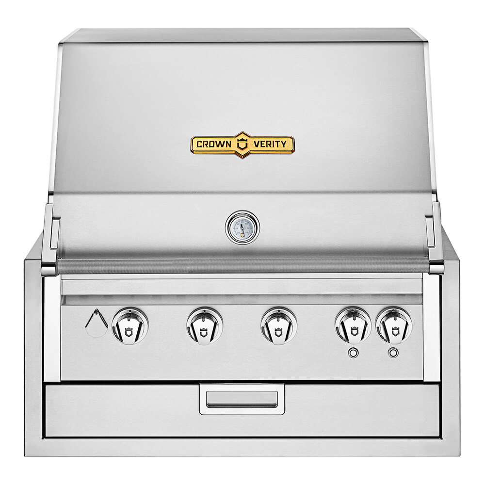 Crown Verity IBI30NG-LT Infinite Series 30" Natural Gas Built-In Grill with Roll Dome, Custom Fitted Cover, and Light Package - 64,500 BTU