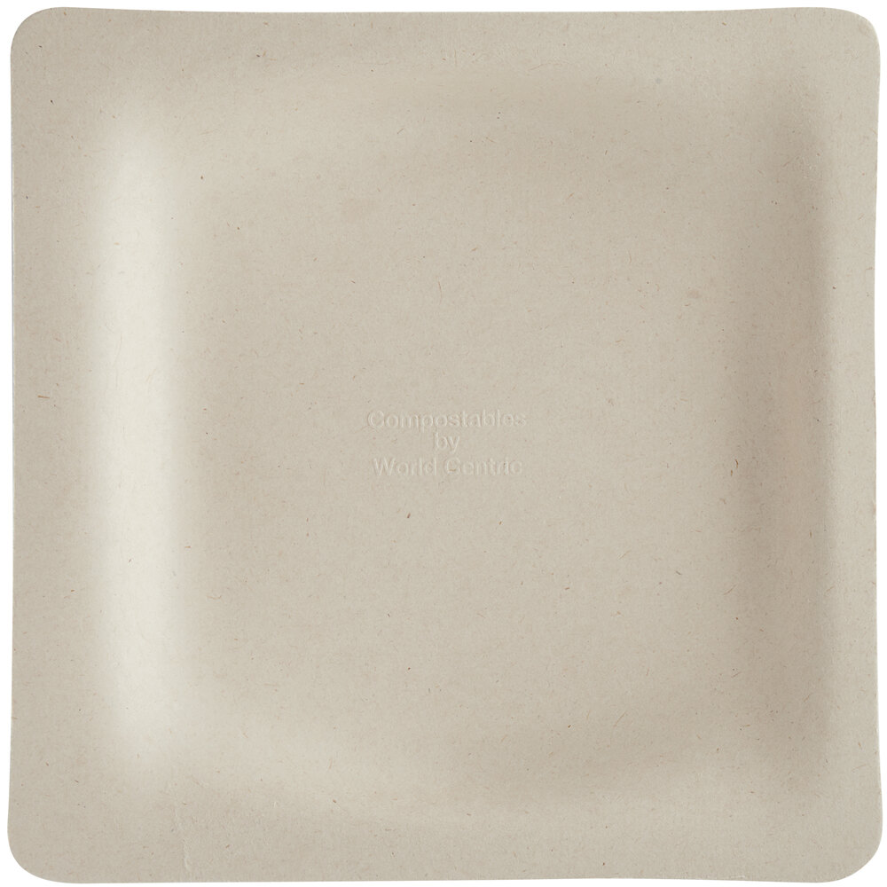 World Centric 7" No PFAS Added Square Compostable Plant Fiber Plate - 1,000/Case