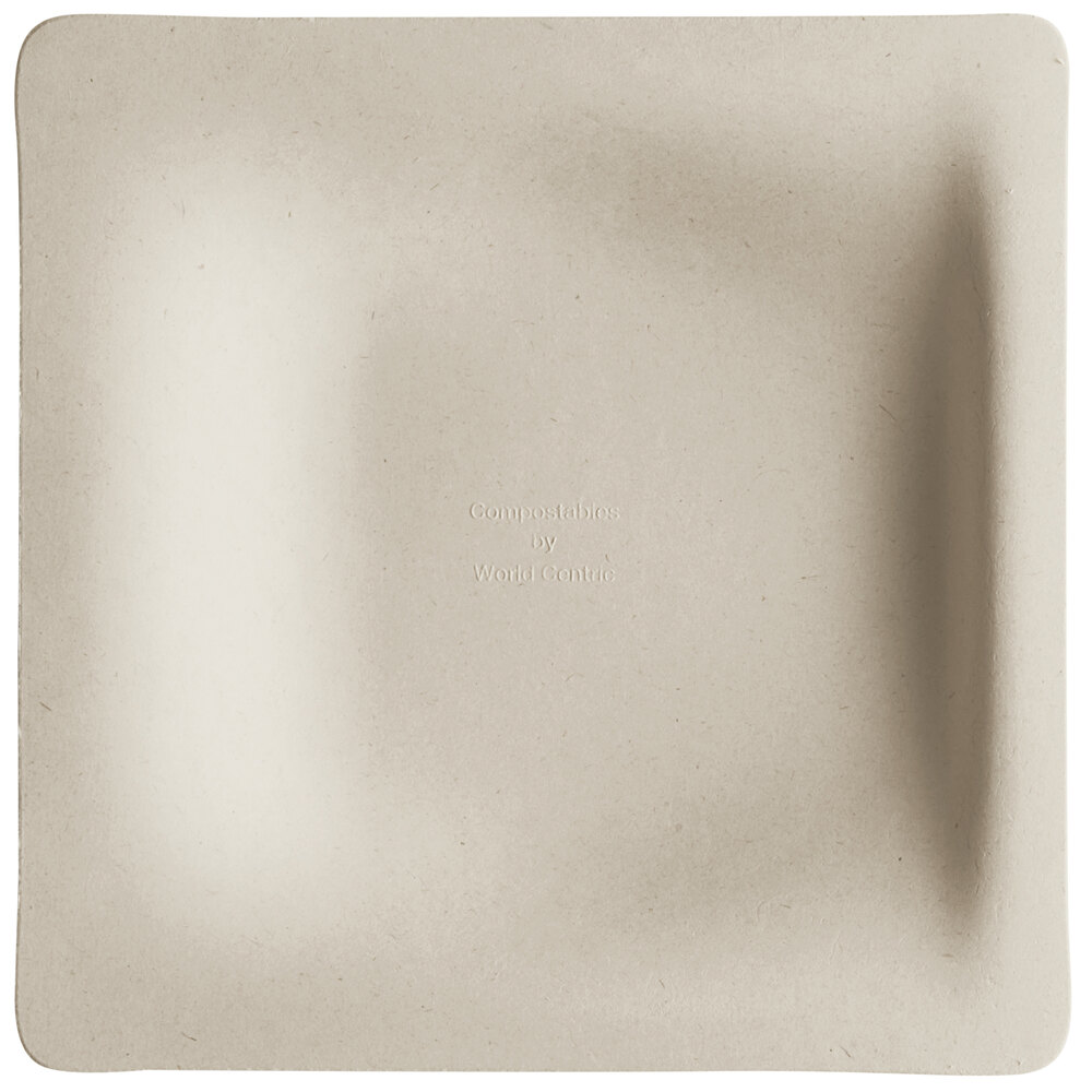 World Centric 9" No PFAS Added Square Compostable Plant Fiber Plate - 500/Case