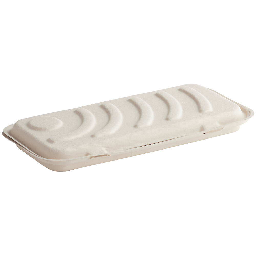 World Centric 13 1/2" x 6 1/2" x 1 1/4" Compostable Fiber Flatbread Clamshell Container - 200/Case
