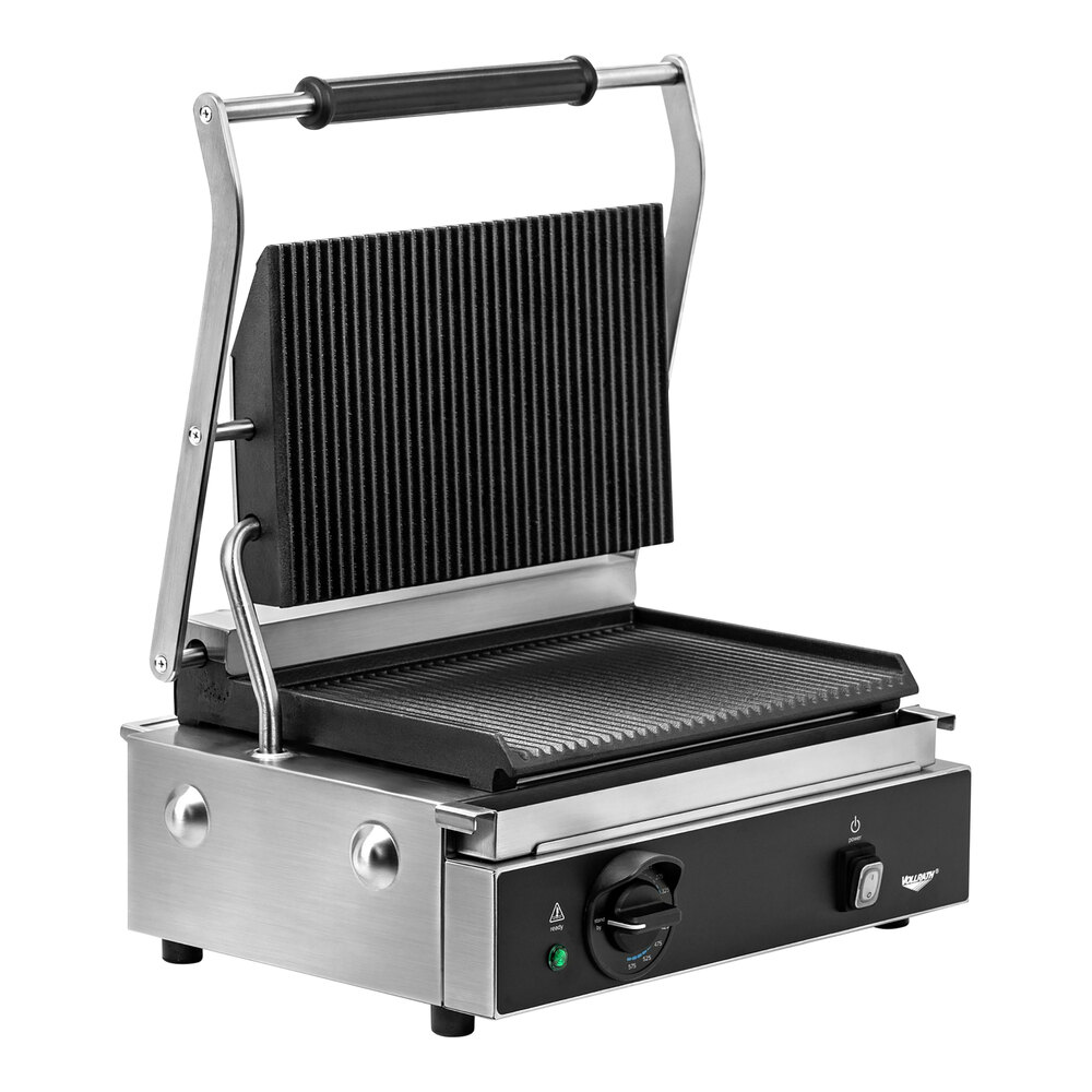 Vollrath PSG4-SG120-C Single Cast Iron Panini Grill with Grooved Plates - 13 1/2" x 9 1/4" Cooking Surface - 120V, 1800W (Canadian Use Only)