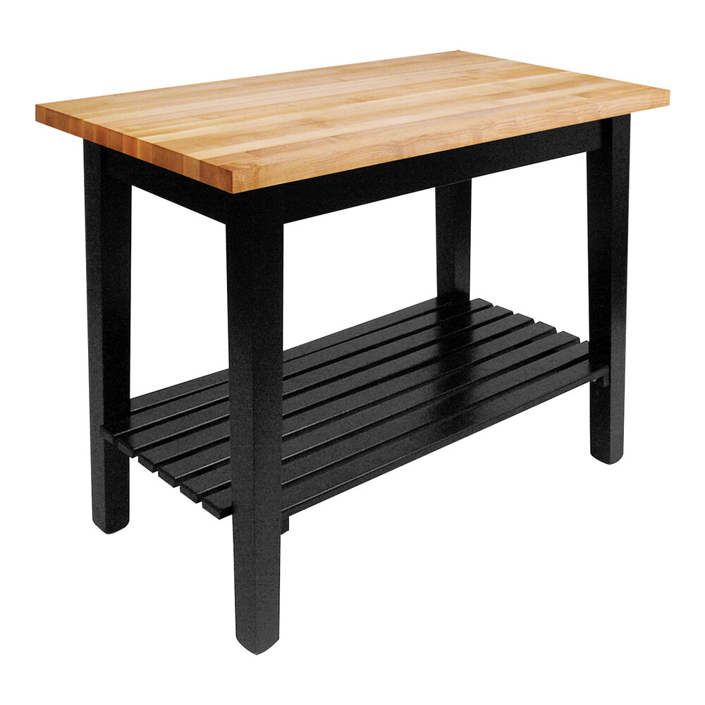 John Boos & Co. C4825-S-BK Classic Country 48" x 25" Black Maple Work Table with Undershelf