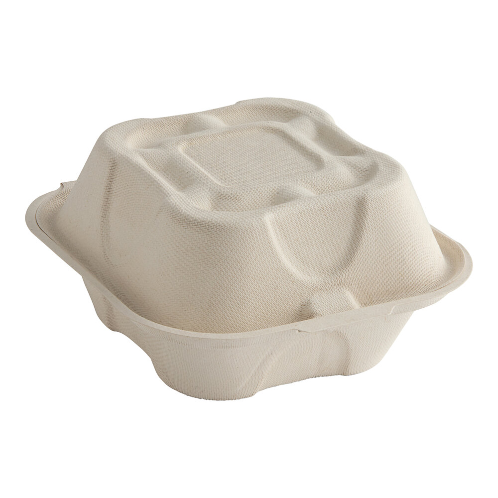 World Centric 6" x 6" x 3" Compostable Fiber Burger Clamshell with LeafPlus - 500/Case