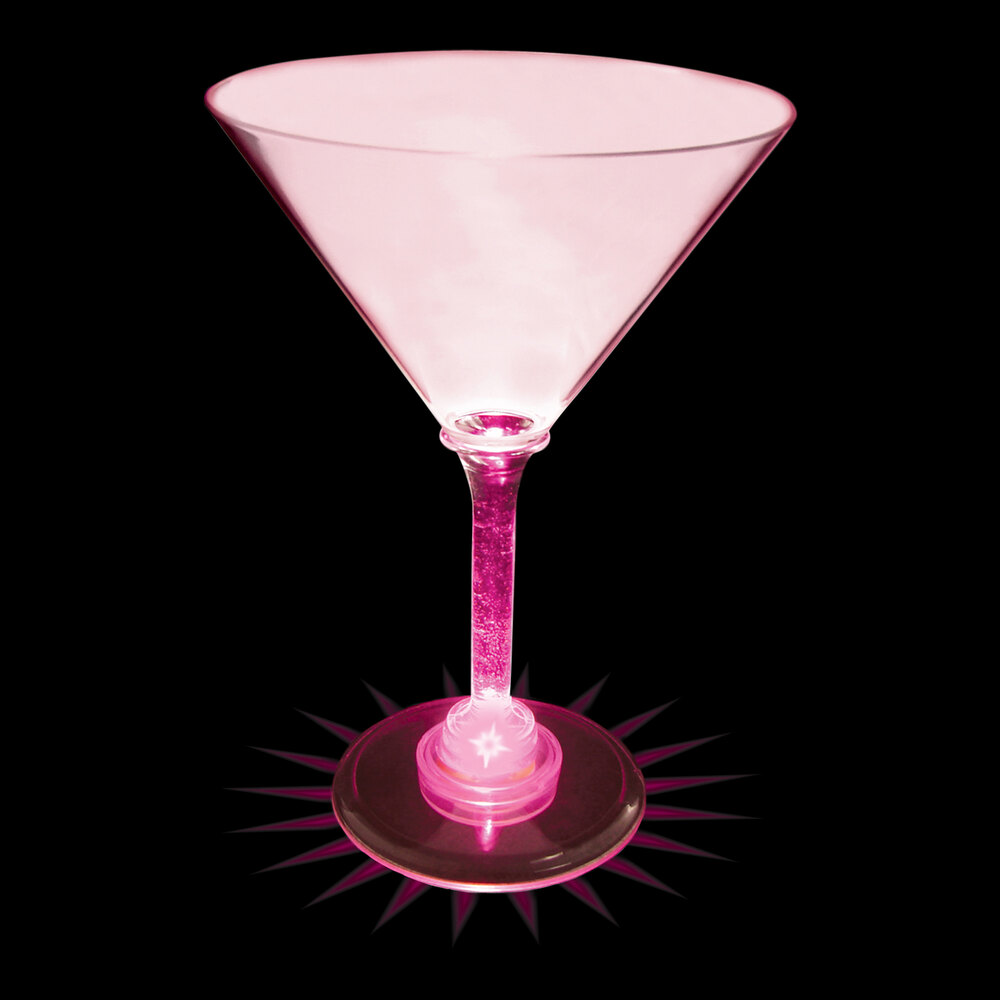 10 oz. Customizable Plastic Martini Cup with Pink LED Light - 24/Case