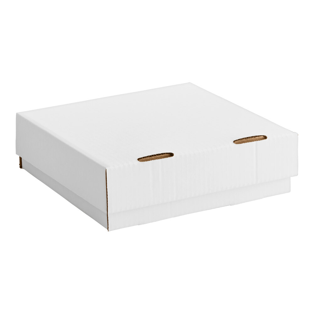 10" x 10" x 3" White Corrugated 1-Piece Bakery Box - 50/Case