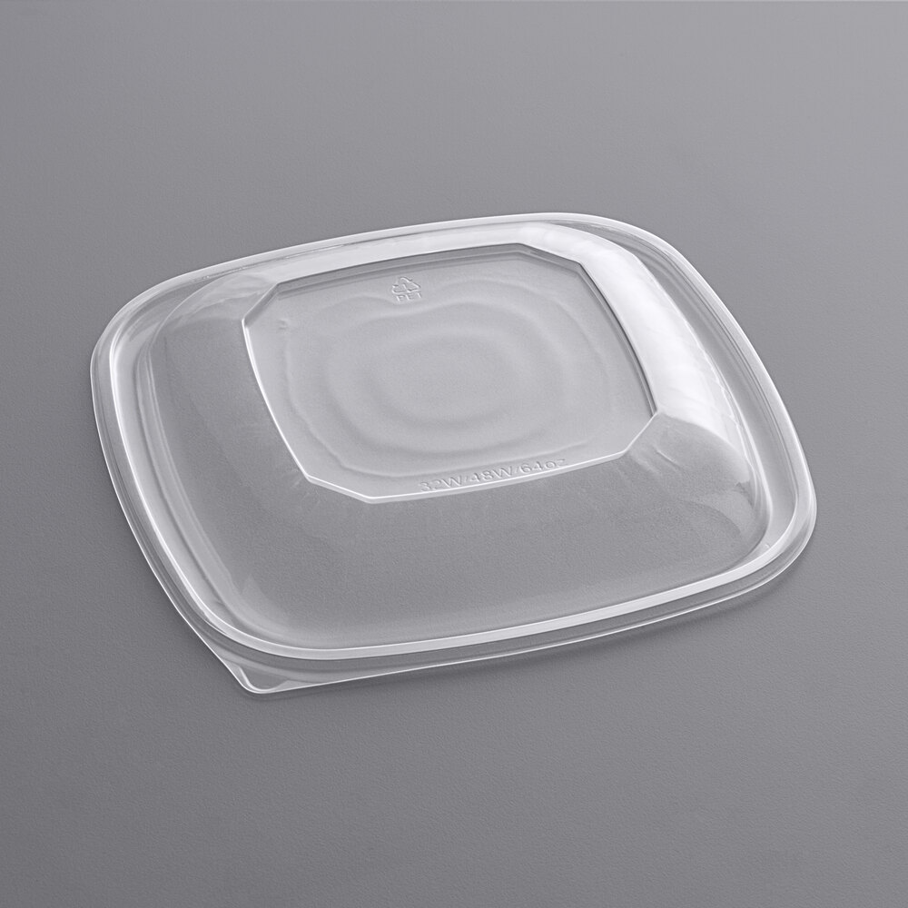 Visions Clear PET Plastic Dome Lid for 32W, 48W, and 64 oz. Square Bowls - 150/Case