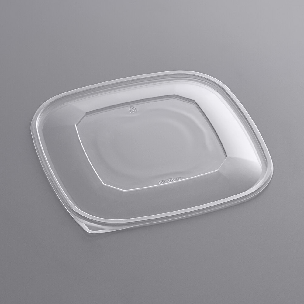 Visions Clear PET Plastic Flat Lid for 80 and 160 oz. Square Bowls - 50/Case