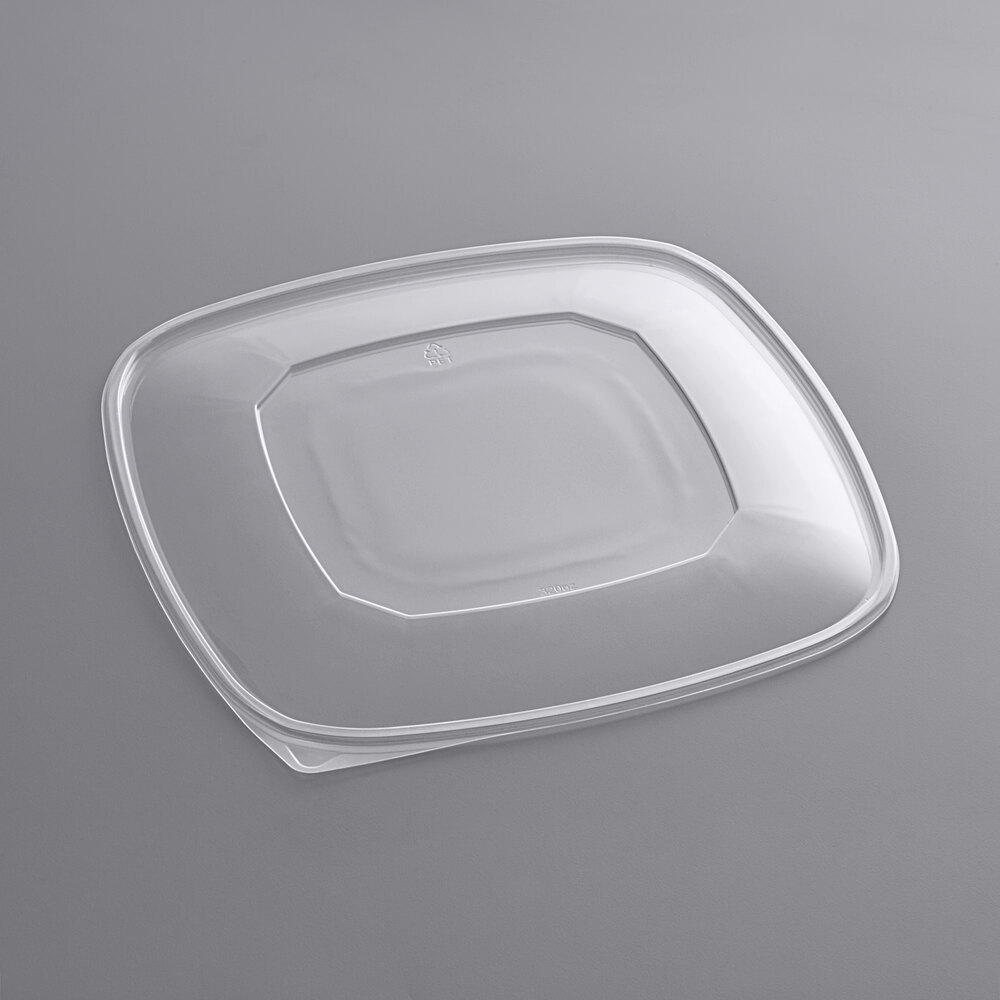 Visions Clear PET Plastic Flat Lid for 320 oz. Square Bowls - 5/Pack