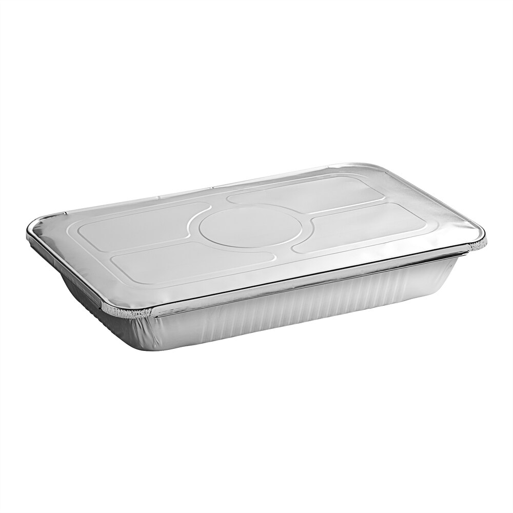 Choice Full Size Heavy-Duty Foil Steam Table Pan Deep 3 3/8" Depth with Lid - 10/Pack