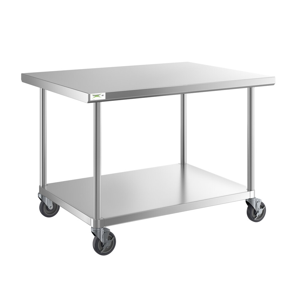 Regency 36" x 48" 16-Gauge 304 Stainless Steel Commercial Work Table with Undershelf and Casters