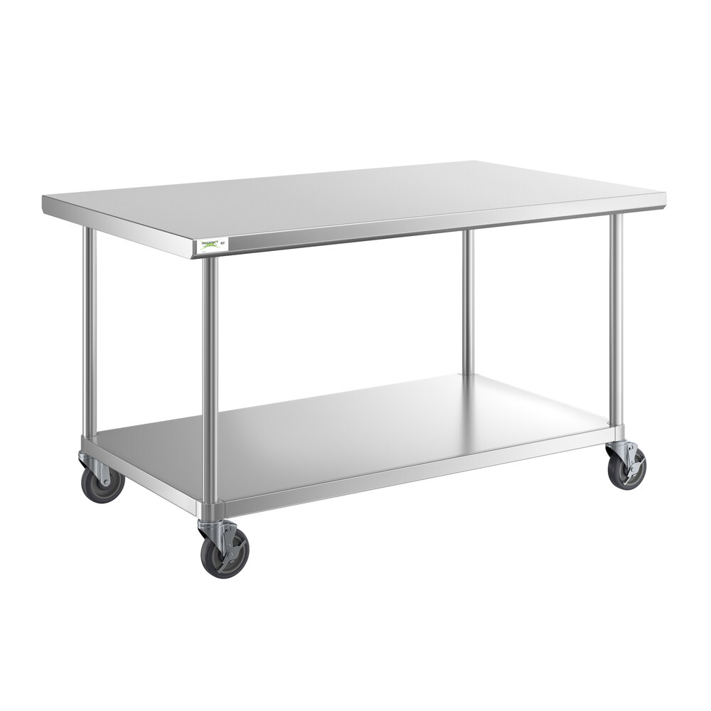 Regency 36" x 60" 16-Gauge 304 Stainless Steel Commercial Work Table with Undershelf and Casters