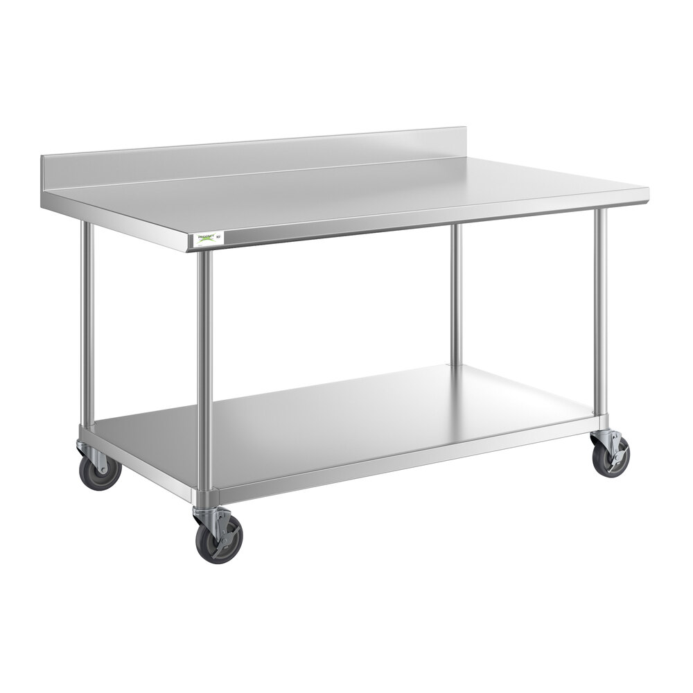 Regency 36" x 60" 16-Gauge 304 Stainless Steel Commercial Work Table with 4" Backsplash, Undershelf, and Casters