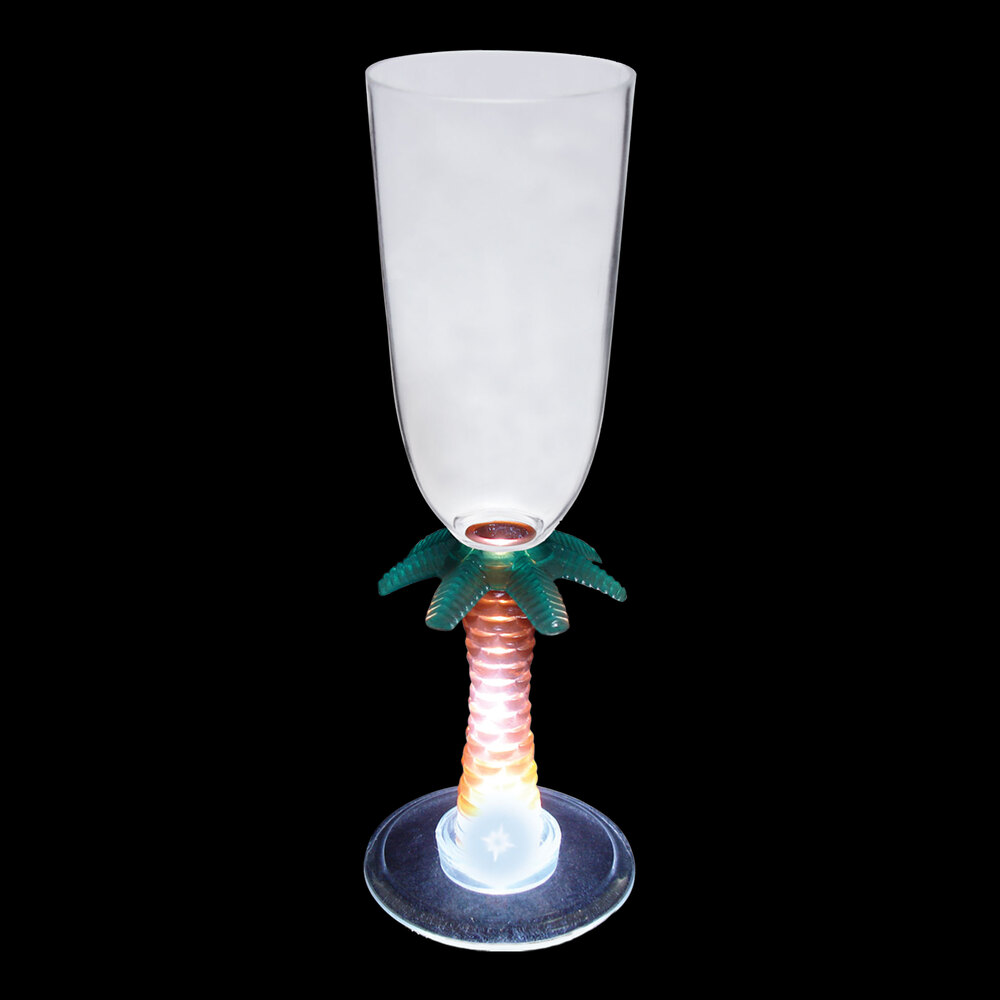 7 oz. Customizable Plastic Palm Tree Stem Champagne Cup with White LED Light - 48/Case