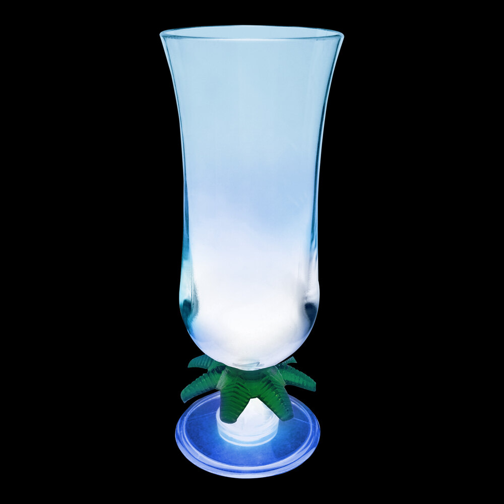 15 oz. Customizable Plastic Palm Tree Hurricane Cup with Blue LED Light - 48/Case