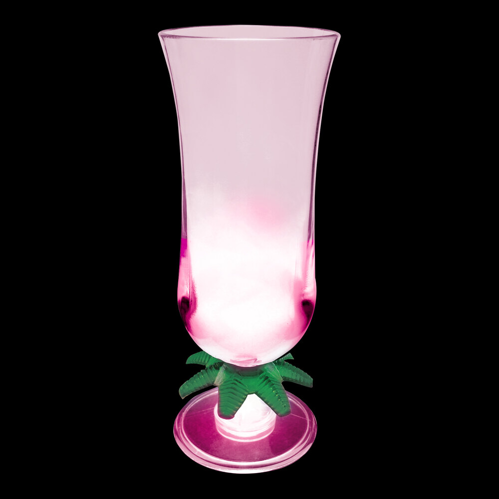 15 oz. Customizable Plastic Palm Tree Hurricane Cup with Pink LED Light - 48/Case