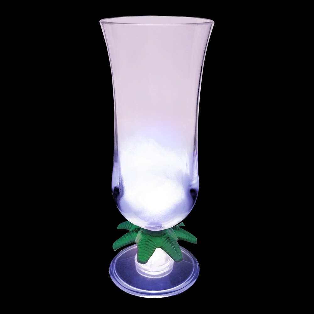 15 oz. Customizable Plastic Palm Tree Hurricane Cup with Purple LED Light - 48/Case