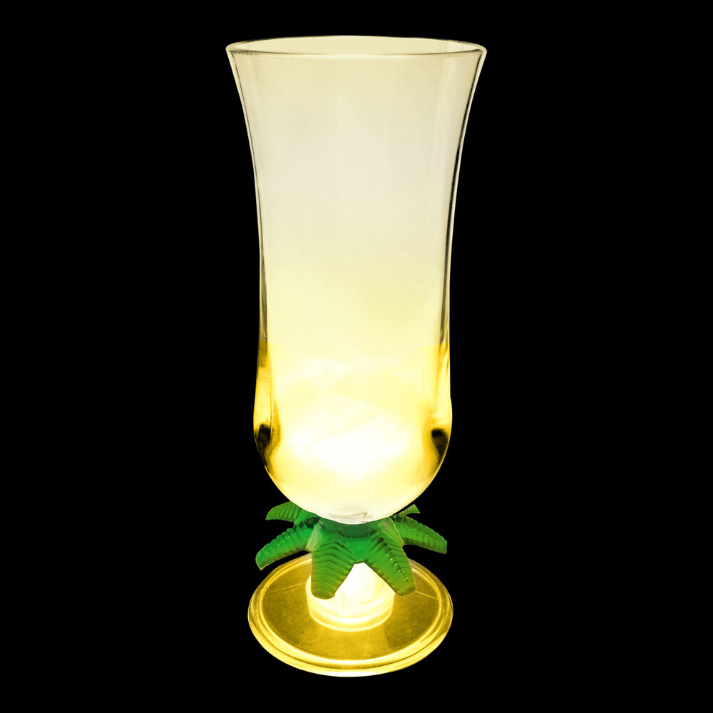 15 oz. Customizable Plastic Palm Tree Hurricane Cup with Yellow LED Light - 48/Case
