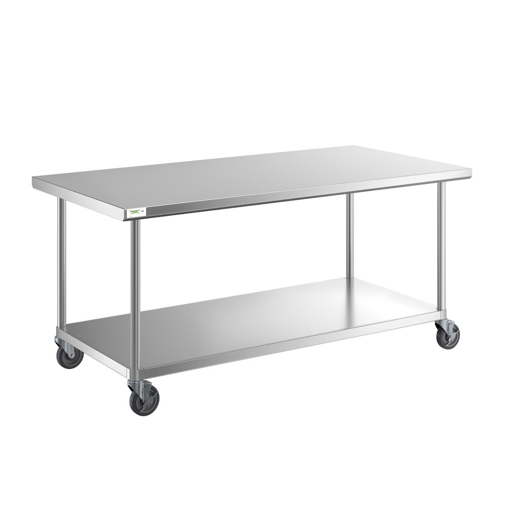 Regency 36" x 72" 16-Gauge 304 Stainless Steel Commercial Work Table with Undershelf and Casters