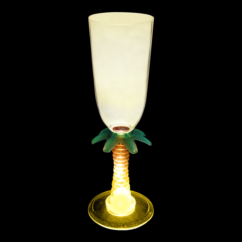 7 oz. Customizable Plastic Palm Tree Stem Champagne Cup with Yellow LED Light - 48/Case