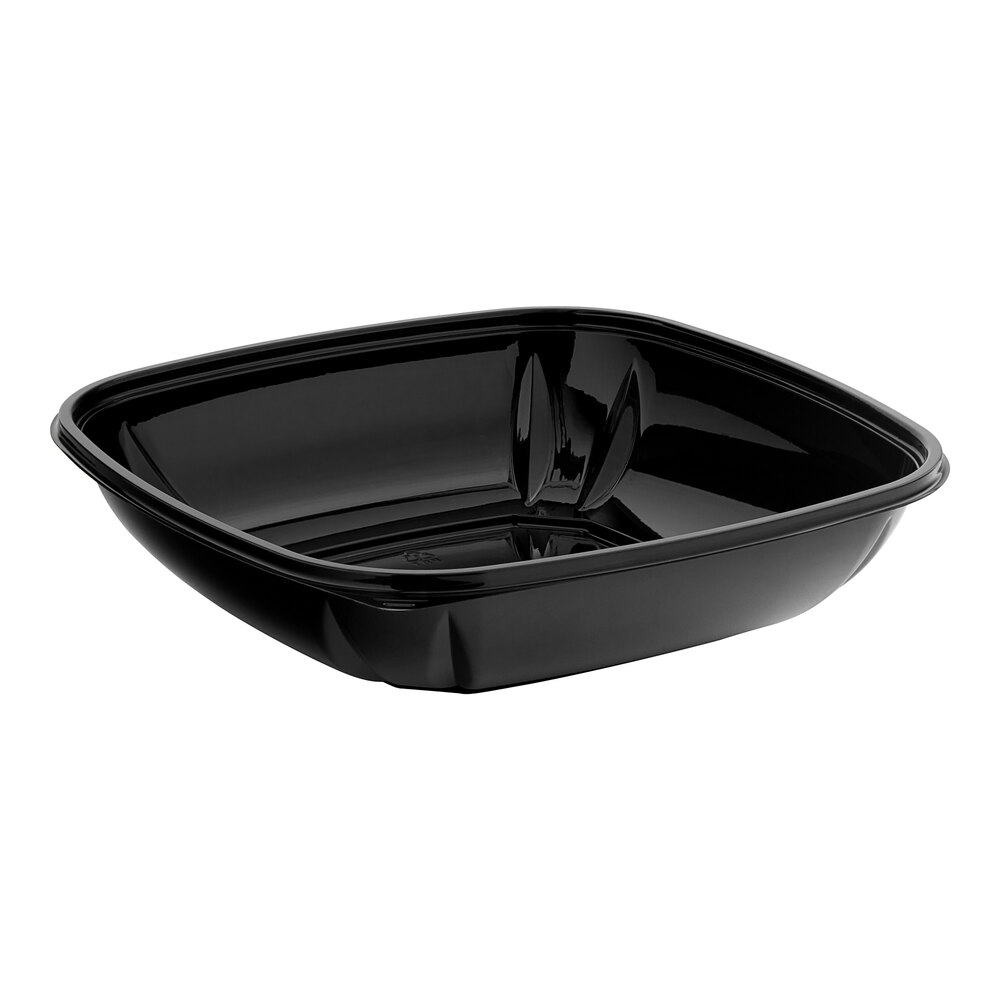 Visions 48 oz. Black PET Plastic Square Wide Catering / Serving Bowl - 25/Pack