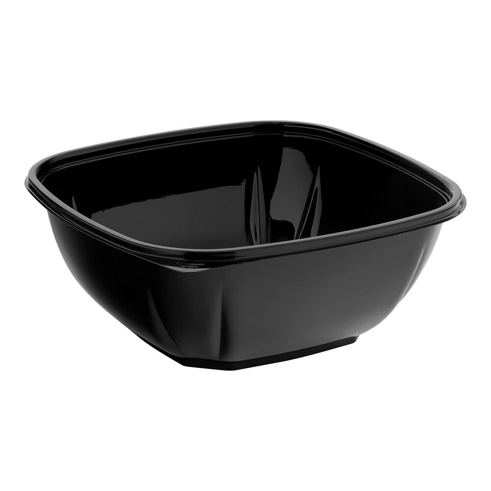 Visions 48 oz. Black PET Plastic Square Catering / Serving Bowl - 50/Pack